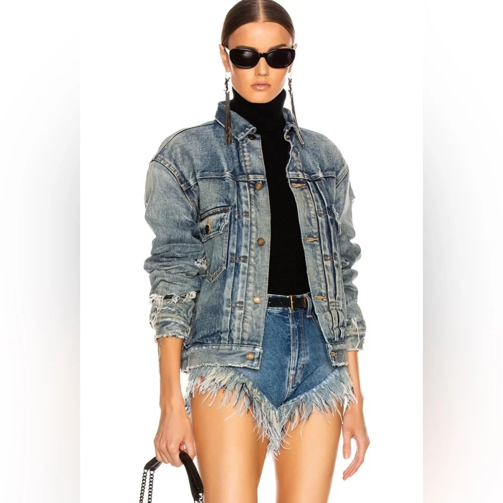 ❌SOLD❌YSL Destroyed Denim Jacket - Picture 1 of 10